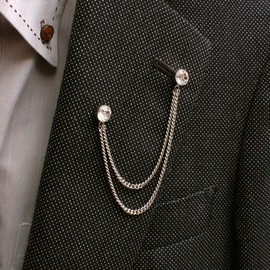 AMANOGAWA Tuck Pin Lapel Pin Crystal Chain Brooch Pin Silver Black Diamond Wedding