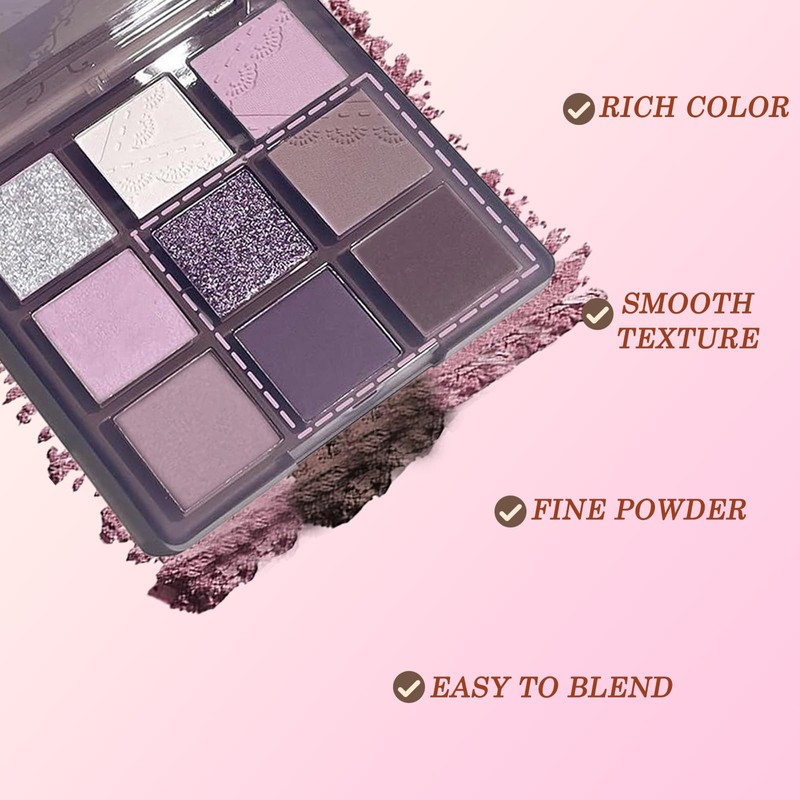 Purple Eyeshadow Palette – 9-Color Matte & Glitter Shades, Highly