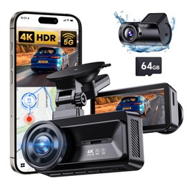 COOLCRAZY Dash Cam Front Rear - 4K+1080P Full HD Dashcam Free 64GB Card, with 5G WiFi GPS, Dual Dash Camera for Cars with 3" IPS Screen, Night Vision, HDR, App Control, 24H Parking Mode, Loop Record