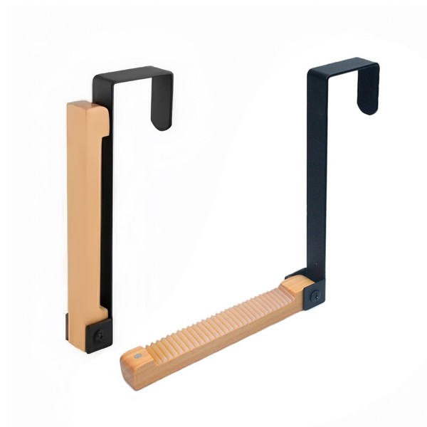 AUSTUFF 2 x Foldable Over Door Coat Rack - Black