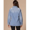 Allegra K Women's Denim Jackets Oversized Frayed Hem Pockets Long