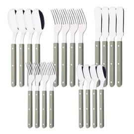 Uniturcky 20 PCS Stainless Steel Flatware Set for 4, Silverware Set with Colored Handles, Retro Style Forks Spoons and Knives Set, Vintage Eating Utensils, Green Acrylic Handle with Rivets Design