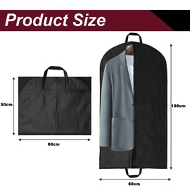 Garment Bags for Travel, Suit Bag, 100 cm, Black Suit Cover, Foldable Garment Bag for Hanging Clothes, Travel Garment Bag Set with 2 Carrying Handles for Suits