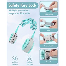 Kids Leash 2 Pack, Toddler Wrist Leashes with Key Lock, Anti Lost Wrist Links Baby Walking Harness for Travel Outdoor Activities(Green+Orange)