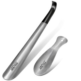 NINEMAX Shoe Horn Long Handle for Seniors Men Women, Metal Long Shoehorn Boot Horn 16.5'', Travel Small Stainless Steel Shoe Spoon Helper for Kids 7.5''