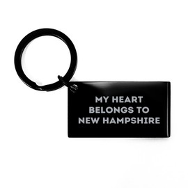 New Hampshire Keychain - My Heart Belongs To New Hampshire, Black Stainless Steel Keychain, Unique Christmas Unique Gifts for Men or Women, New Hampshire Gifts for Friends and Family