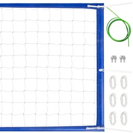 Portable Volleyball Net for Backyard Pool Beach Heavy Duty with 46ft Aircraft Steel Cable, Blue and White Adjustable Volleyball Nets Outdoor, Weather Resistant Material 32x3ft (Poles Not Included)