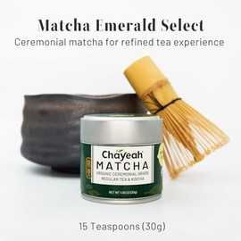 ChaYeah Matcha Emerald Select para Té Regular Y Koicha, Polvo de Té Verde Matcha Orgánico de Grado Ceremonial, Primera Cosecha (Lata de 30 G)         