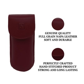 Adamis Full Grain Genuine Leather Spectacles Removable Hard Shell Case and Soft Pouch for Men and Women Flexible And Durable For Sunglass Eyeglass And Reading Glass Holder compact size Cherry