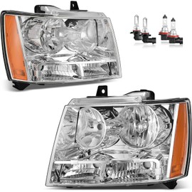 Vizotae Headlights Assembly Halogen W/Bulbs for 07-14 Chevy Tahoe Suburban 1500/07-13 Avalanche Suburban 2500 Headlamp Replacement with Amber Corner Lamps, Driver & Passenger Side, Chrome