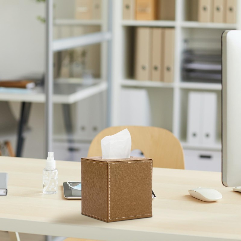 BTSKY PU Leather Squre Tissue Box Cover - Household/Office Cube