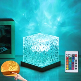 Aurora Ocean Wave Lights Projector, Cordless Rechargeable,16 Colors Changing Light Dimmable Mood Lighting, Remote Crystal Night Lamp with Dynamic Ripple Effect for Bedroom Playroom Decor Kids Teens