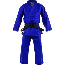 FUJI Double Weave Judo Gi, Thick Collar Cotton-Blend Judo Uniform , Blue , 5.5