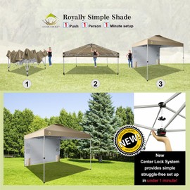 CROWN SHADES Canopy Tent 10x10 Pop Up Canopy Outdoor Shade with Pockets Sidewall, Easy Up Sun Shelter with One Person Set Up Center Lock, Portable Instant Camping Beach Canopy Tents, Beige