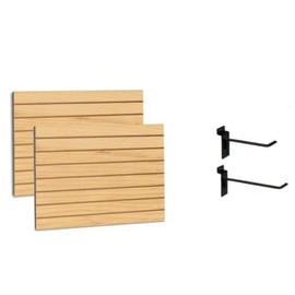 Maple Slatwall Panels Organizer Kit - Includes (2) - 24" x 48" Maple Slatwall Panels plus (15) - 4" Black Slatwall Hooks and (15) - 6" Black Slatwall Hooks
