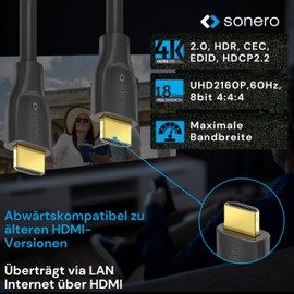 Sonero 0,5m Premium Zertifiziertes Hi-Speed HDMI cable [Ethernet, PVC, 4K UltraHD, 3D Full HD, HDR, 18Gbps]