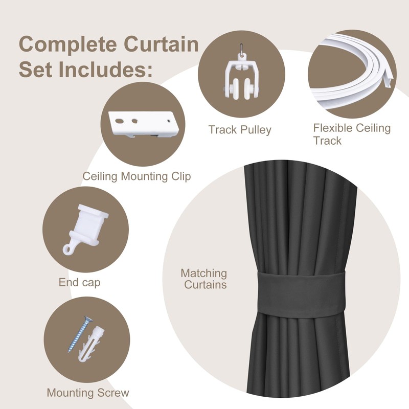 MaKefeile Room Divider Curtains & Flexible Bendable Tracks Set,Privacy Dividers