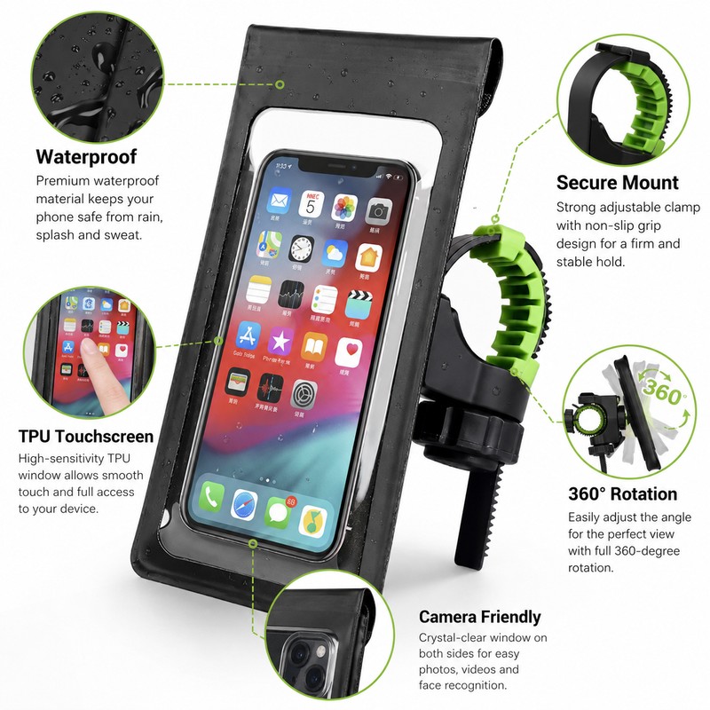 Waterproof Bike Phone Holder for Navigation – Touch Screen Handlebar