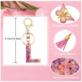 TTYY Initial Letter Keychain for Women Gift for Young Teenage Girl Gifts for Christmas to Mom Daughter Pink tassel (pink snow LetterL)