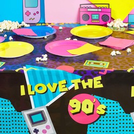 Sparkle and Bash 90s Table Cloth - Purple Plastic, 54 x 108 in, 3-Pack - I Love The 90s Retro Birthday Party Tablecloth