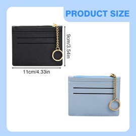 AfitLulu Ladies Purse Ultra Thin Credit Card Holder Wallet with 6 Credit Card Slots and Keychain, Women Wallets PU Leather Credit Card Wallet with Zipper Coin Pocket for Card Key Coin (Blue)