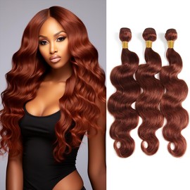 QEUOPE Auburn Body Wave Bundles Human Hair Color 33 Reddish Brown Wet and Wavy Bundles Double Weft Brazilian Hair Extensions Silky and Soft for Women (8 10 12 inch 3 Bundles)