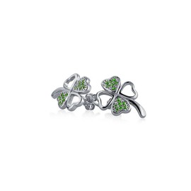 Luck of the Irish Celtic St. Patrick's Day Shamrock Lucky Charm Cubic Zirconia Pave CZ Tiny Kelly Green Four Leaf Clover Stud Earrings For Women Teens Graduation .925 Sterling Silver