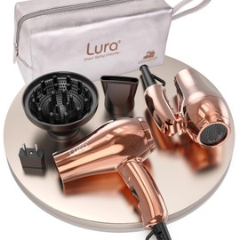 LURA Auto Dual Voltage Travel Hair Dryer with Diffuser,Travel Blow Dryer Mini with EU Plug and UK Plug,Lightweight Portable Hairdryers with Folding Handle,1200W Compact Small Blowdryers for Women