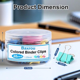 Colored Binder Clips,Medium Binder Clips 1.25 Inch (48 Pack) with Container,Color Binder Clips Medium Size, Big Paper Clips Clamps, Clips for Paperwork, for Office and Home Supplies School
