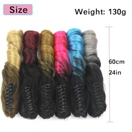 iLUU Long Wavy Synthetic Ponytail Hair Extensions Curly Claw Clip in Ponytail Hair Extensions Wig with Clip for Women Girl (24", 130g, 1B Natural Black to #BUG Dark Red)