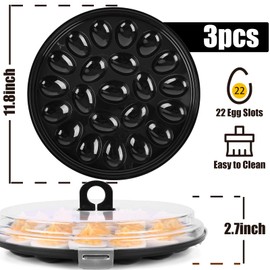 HANSGO 3PCS Deviled Egg Platter with Lid, Black Plastic Egg Keeper and Carrier with 66 Slots for Holidays Parties Home Kitchen
