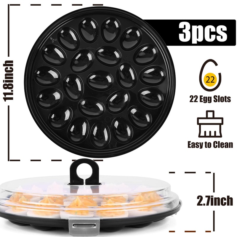 HANSGO 3PCS Deviled Egg Platter with Lid, Black Plastic Egg
