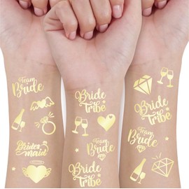 Bride Squad 80+ PCS Bachelorette Temporary Tattoos -Bridesmaid Favor, Bride to Be Gift, Bridal Shower Supplies,Glitter Gold Metallic Tattoos Bachelor Party Favors
