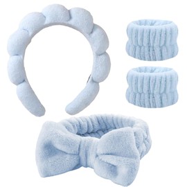 SSKHE 4PCS Makeup and Skincare Headband Set – Cloud Sponge Headband, Coral Fleece Face Wash Band, 2 Wristbands, Perfect for Facial Cleansing, Makeup Removal, Skincare, Ideal for Beauty, SPA, Makeup