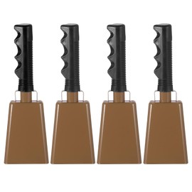 PATIKIL 9inch Cow Bells for Football Games, 4pcs Cowbells for Sporting Events Bulk Loud Noise Makers Metal Cow Bell with Handle for Cheering Competition Marathon Wedding DIY Paint, Brown