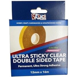 Stix2 Double Sided Polyester Ultra Sticky Clear Tape, 12mm x 16m