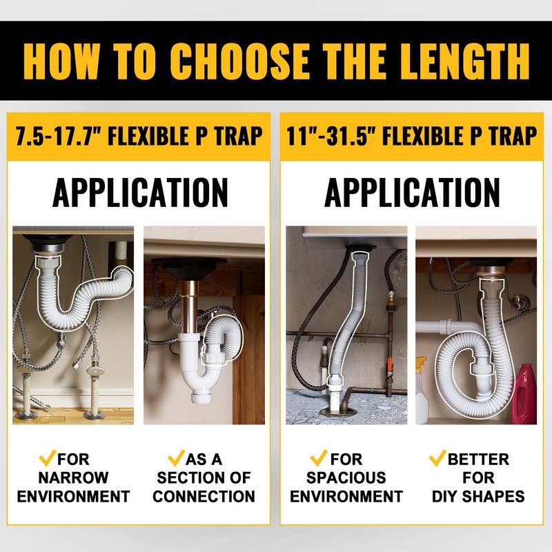 VIVIDA Sink Drain Pipe 1-1/2", Flexible Drain Pipe, 7.5"-17.7" Expandable