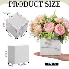 Suzile 12 Set 4 Inch Wooden Planter Box Flower Square vases for Centerpiece Rustic Cube Planter Box with Removable Foam Blocks Liner Square Vase Craft for Garden Home(White)