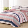 DJY Striped King Size Quilt Set, Pink Boho Bedspread Coverlet