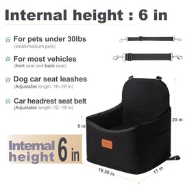 Youvee Dog Booster Car Seat,Interior Height 6 Inches Pet Car Travel Seat for Small Dog 10 15 20 25 30 lbs,for car Front/Back Seat,Safety,Comfortable,Fully Detachable and Washable(View Ⅰ-Black)