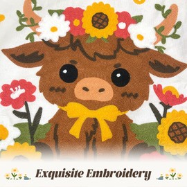 OECTVD Highland Cow Embroidered Throw Pillow Cover - 18x18 Outdoor Decorative Pillow Covers with Zipper for Couch Sofa Bedroom Cute Cow Soft Cozy Cotton Pillowcase Covers