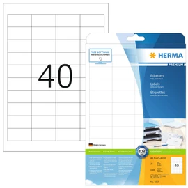HERMA 4357 Universal Etiketten, 25 Blatt, 48,5 x 25,4 mm, 40 pro A4 Bogen, 1000 Stück, selbstklebend, bedruckbar, matt, blanko Papier Klebeetiketten Aufkleber, weiß