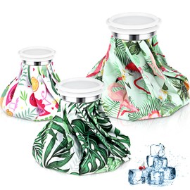 Shihanee 3 Pcs Ice Pack for Injuries, Reusable Hot Water Bag with Screw Top, Hot Cold for Sports Knee Head Leg Shoulder Back Injury, 6 Inch 9 Inch 10 Inch(Green,Hawaii Style)