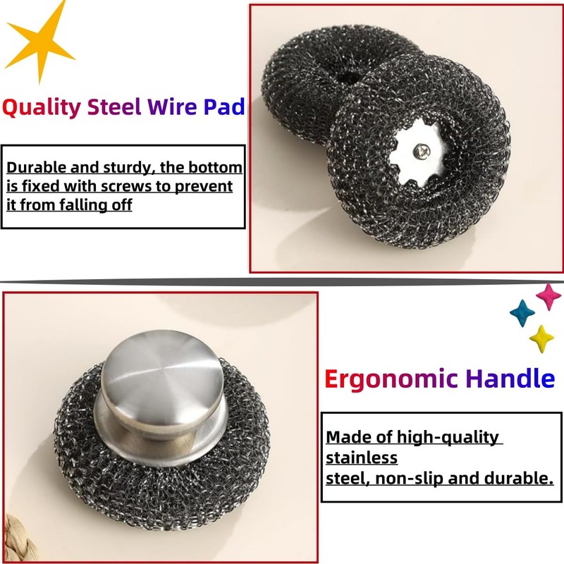 8Pcs Steel Wool Scrubber with 6 Replacement Pads and 2Stainless