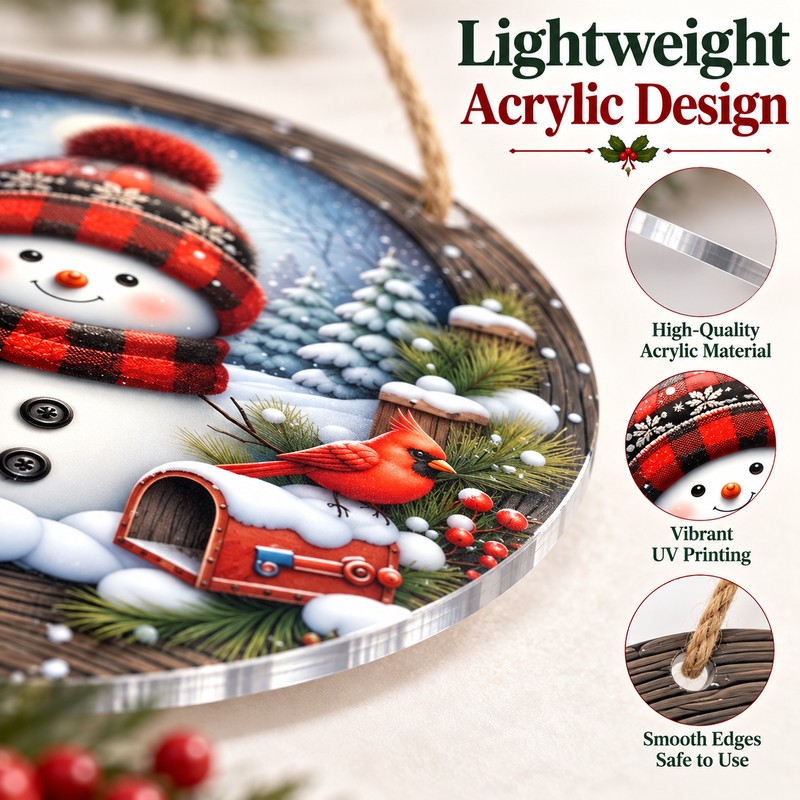 Christmas Snowman Hanging Ornament for Holiday Décor – 7.9-Inch Round