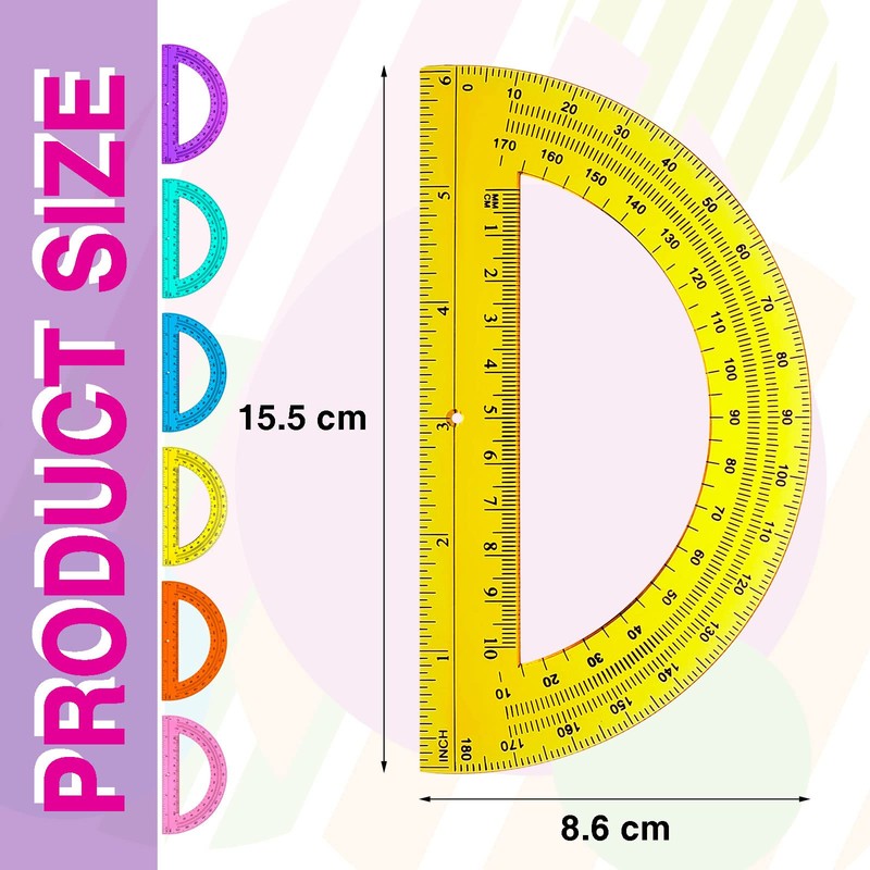 6 Pieces Math Bulk Plastic Protractors 180 Degrees 6 Inch