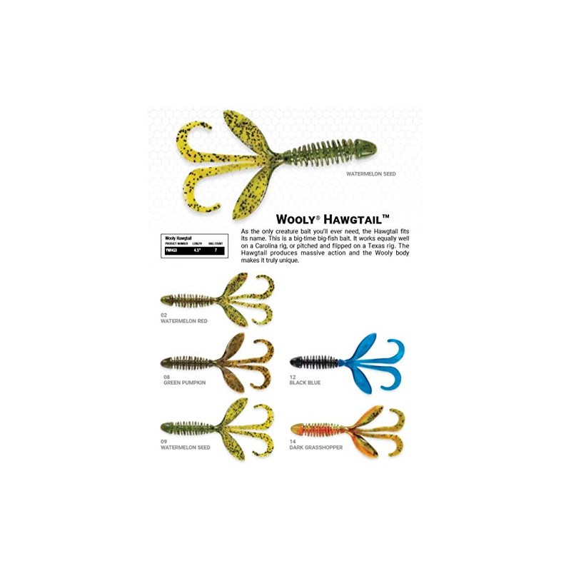 Yum Lures YWHG302 Wooly Hawgtail Fishing Bait, Watermelon/Red, 4.5"