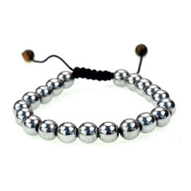 PURPLE WHALE Round Silvertone Color Hematite Macrame Style Adjustable Bracelet -91041