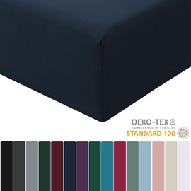 RUIKASI Microfibre Fitted Sheet, Oeko Tex Fitted Bed Sheet, Bed Linen, 30 cm Deep Pocket, Navy Blue, 180 x 200 cm