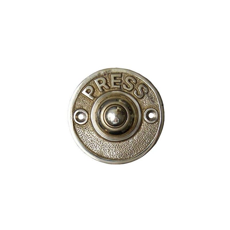 Vintage Door Bell Push Button 'Press' Round Aged Brass 60mm